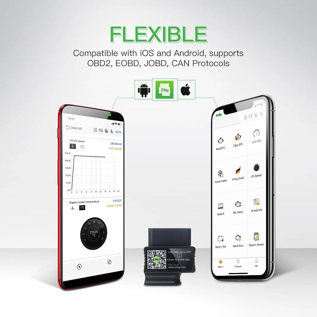 FasLink M2 OBD2 Bluetooth scanner with 16-pin port and non-slip shell for iPhone and Android