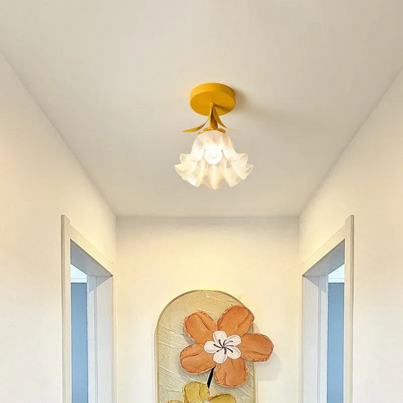 Cream Linglan flower design modern corridor aisle LED light with remote control for dimming.
