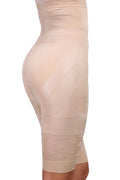 Women's black seamless high-waist shapewear shorts for tummy control laid flat.