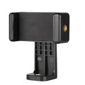 Black plastic rotating phone holder with clamp mechanism showing compact dimensions