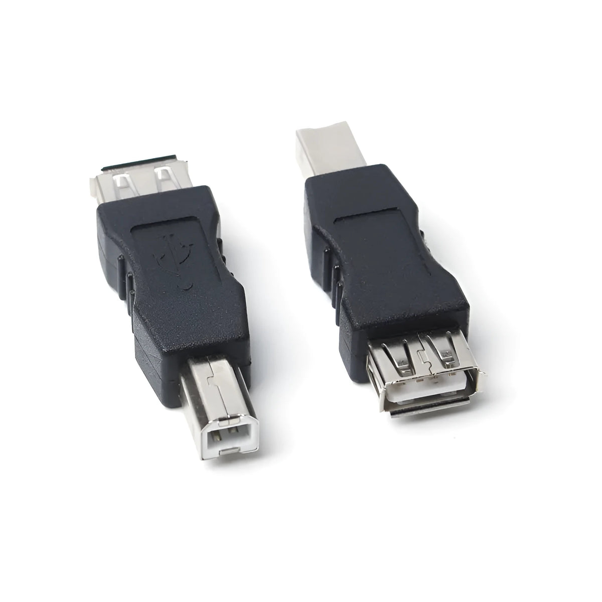 Black USB female to printer male adapter cable with injection-moulded connectors for data transfer