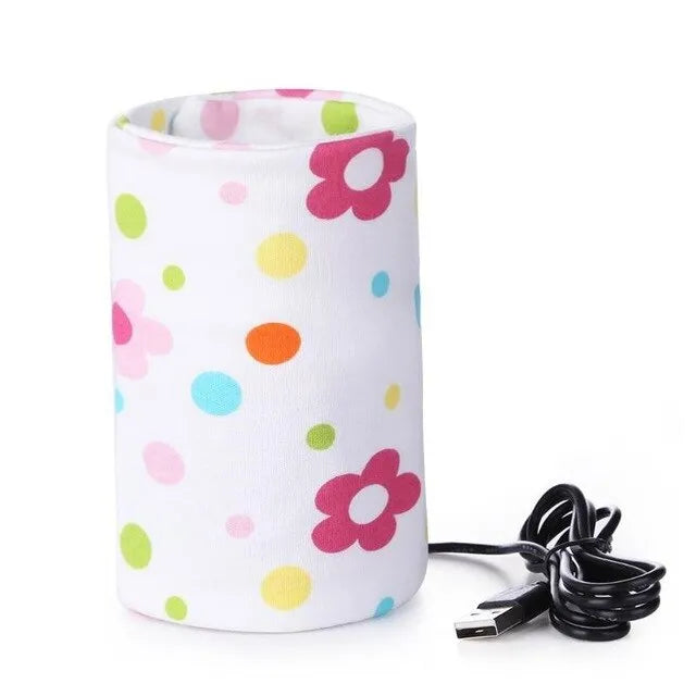 USB baby bottle warmer in cotton spandex fabric with carbon fibre heating element, 28 cm length