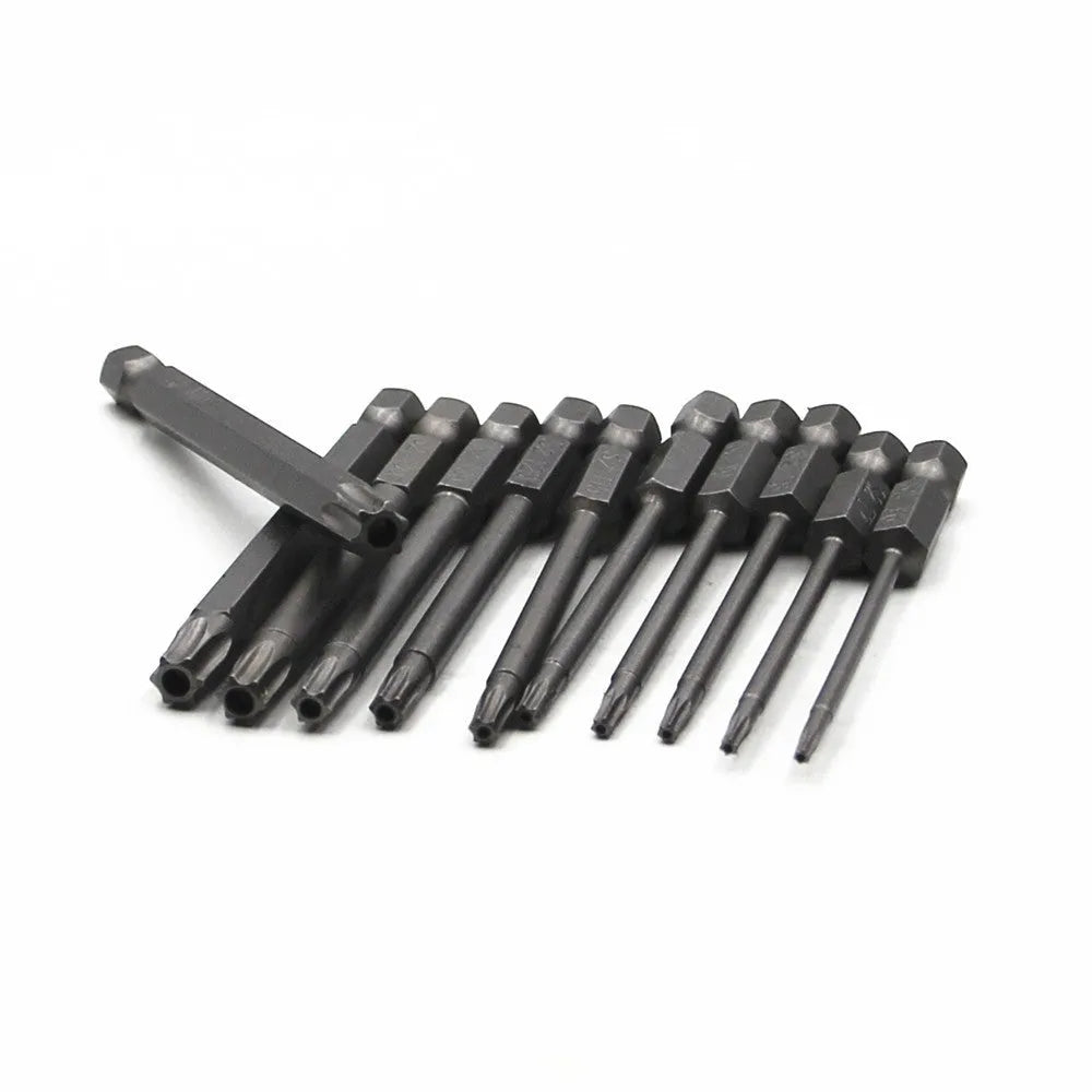 Hexagon handle screwdriver bit set with plum blossom hollow alloy bits in 50mm, 75mm and 100mm lengths