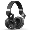 Bluedio T2 Plus wireless Bluetooth headphones in black, blue, red, or white colours showing on-ear design