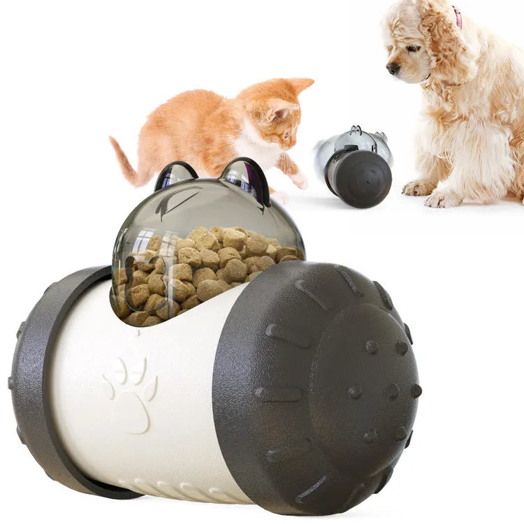ABS dog treat leaking toy with wheel and quacking sound, available in blue, pink, green, yellow, and black