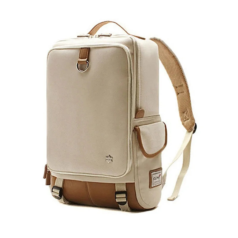 Large men's backpack in Oxford cloth, shown in grey, with dimensions 30cm by 16cm by 46cm.