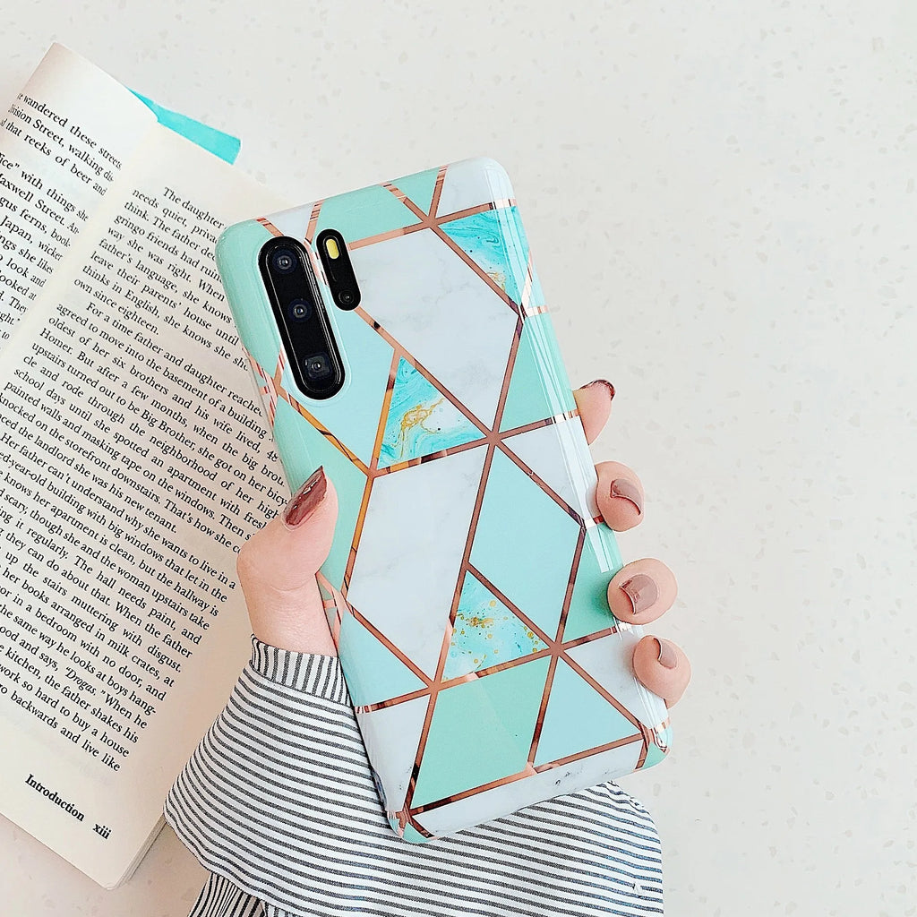 Electroplated marble phone case for Huawei and Samsung smartphones in multiple colour options