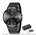 Men's stainless steel watch with 40mm dial on a metal bracelet in black, blue, or two-tone colour