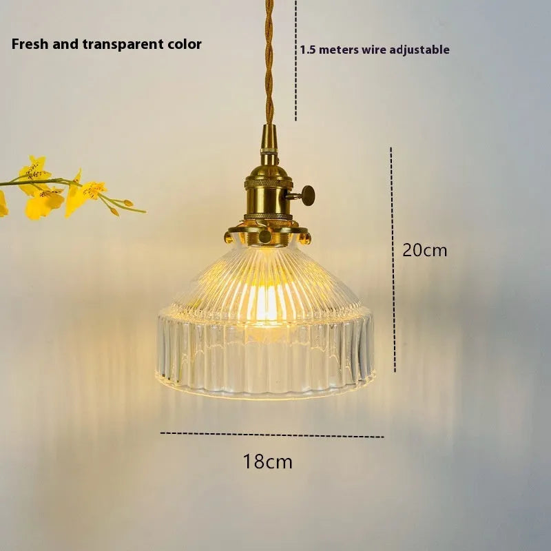 Nordic retro brass glass chandelier with adjustable height and multiple colour options including amber and dark green