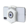 Black and white mobile phone radiator cooling fan with USB cable and adjustable mounting clips