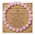 Men's natural stone beads elastic string bracelet 19cm length with birthday card on neutral background