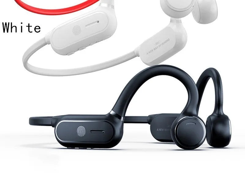 Black or white air conduction Bluetooth wireless earphones with ear-hook design and touch controls