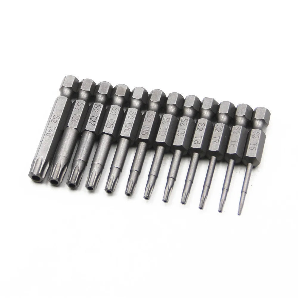 Hexagon handle screwdriver bit set with plum blossom hollow alloy bits in 50mm, 75mm and 100mm lengths