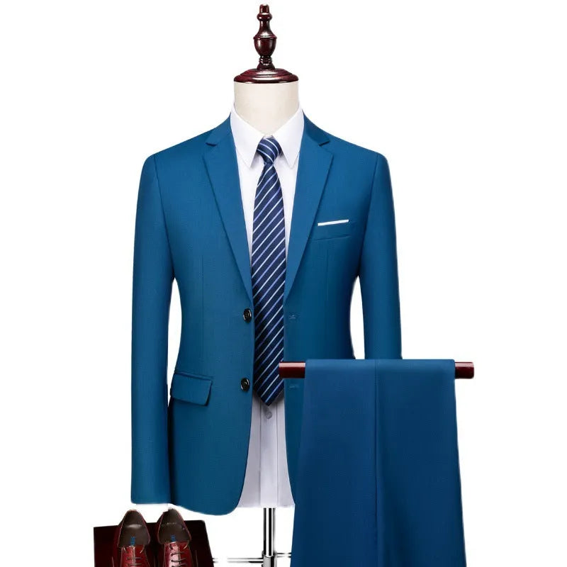 Men's Business Casual Suit Two-Piece Set in Polyester with Loose Fit Available in Multiple Colours and Sizes M-5XL for Spring and Autumn Wear
