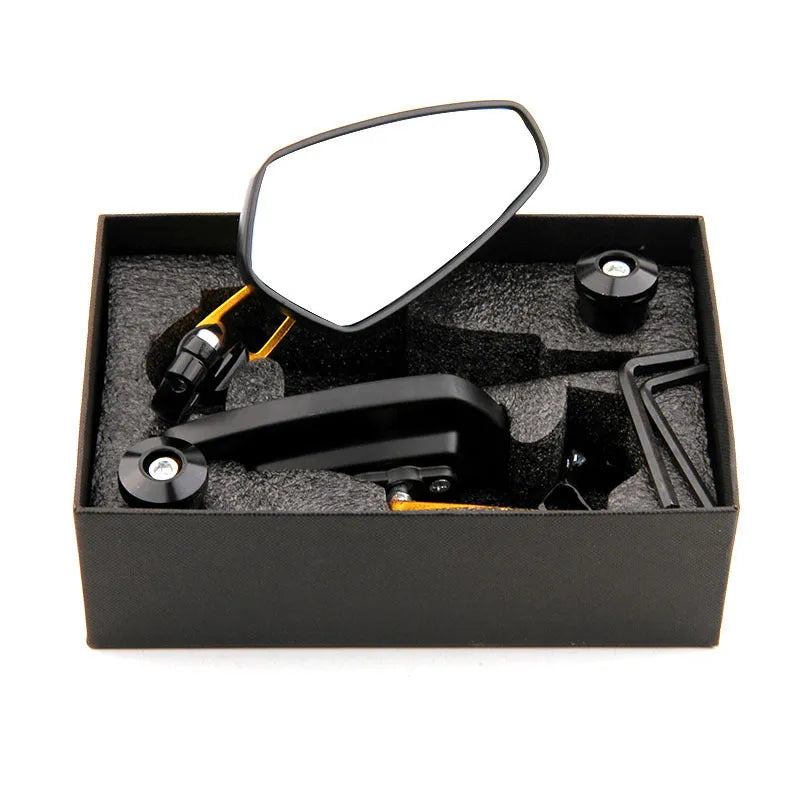 Motorcycle modified aluminum alloy rearview mirror, CNC machined 6061, black finish, 8 cm diameter, adjustable angle