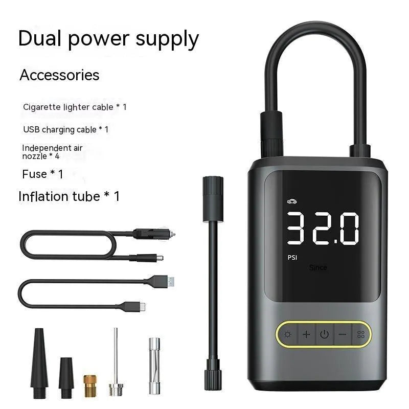 Handheld wireless digital air pump with display screen and LED light for car tyres