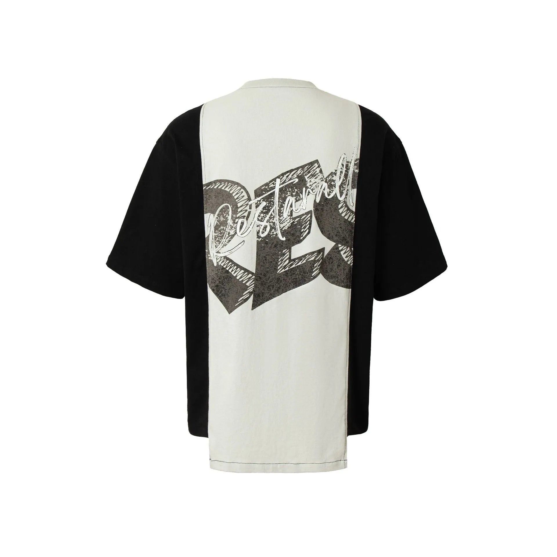 Black and white deconstruction printed collage T-shirt with loose fit street style