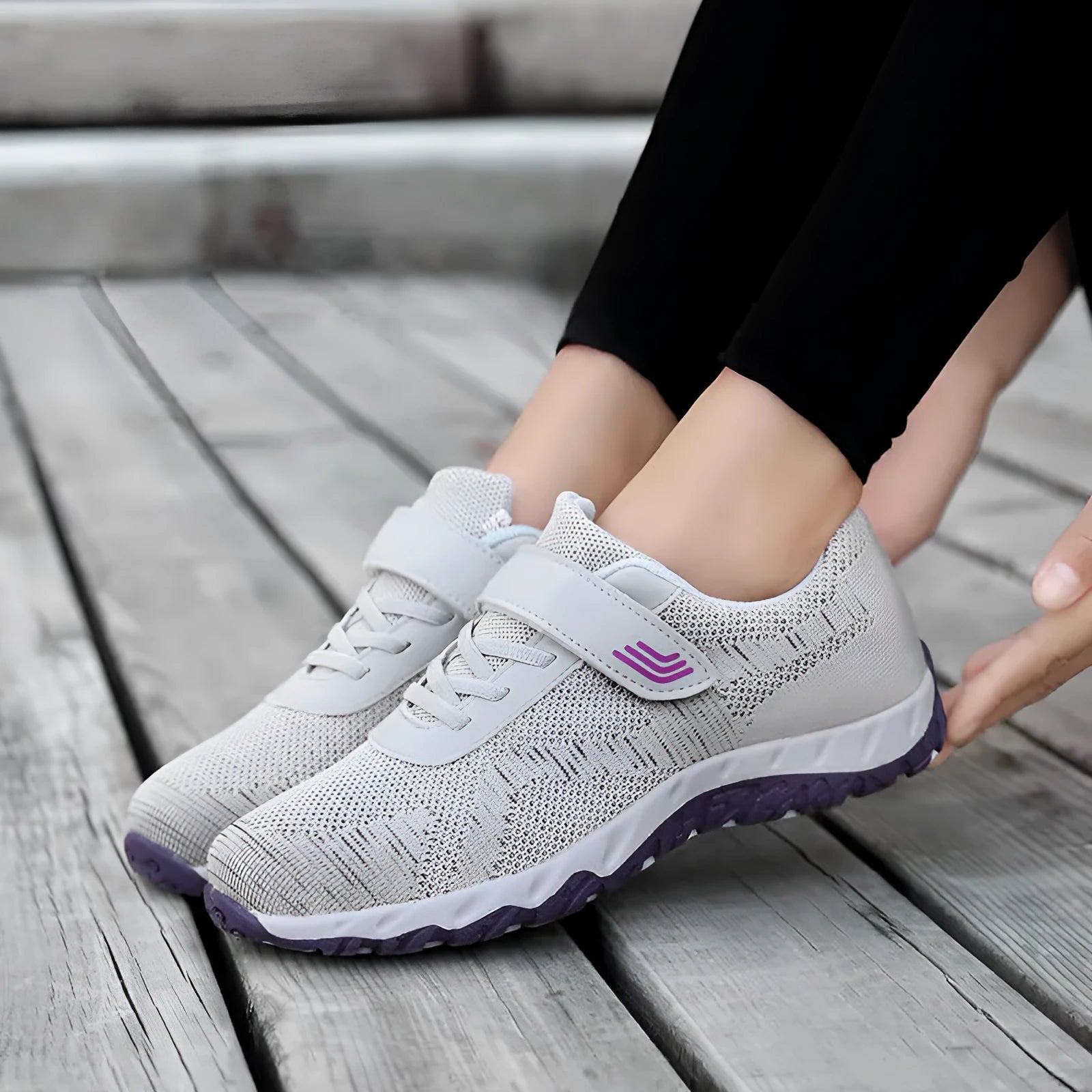 Women's low-top casual shoes with wedge heel, mesh upper, and Velcro closure in solid colours