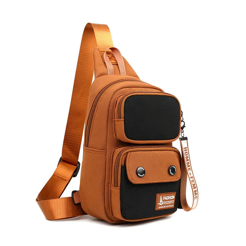 Nylon outdoor crossbody shoulder bag in beige contrast colour with letter pattern