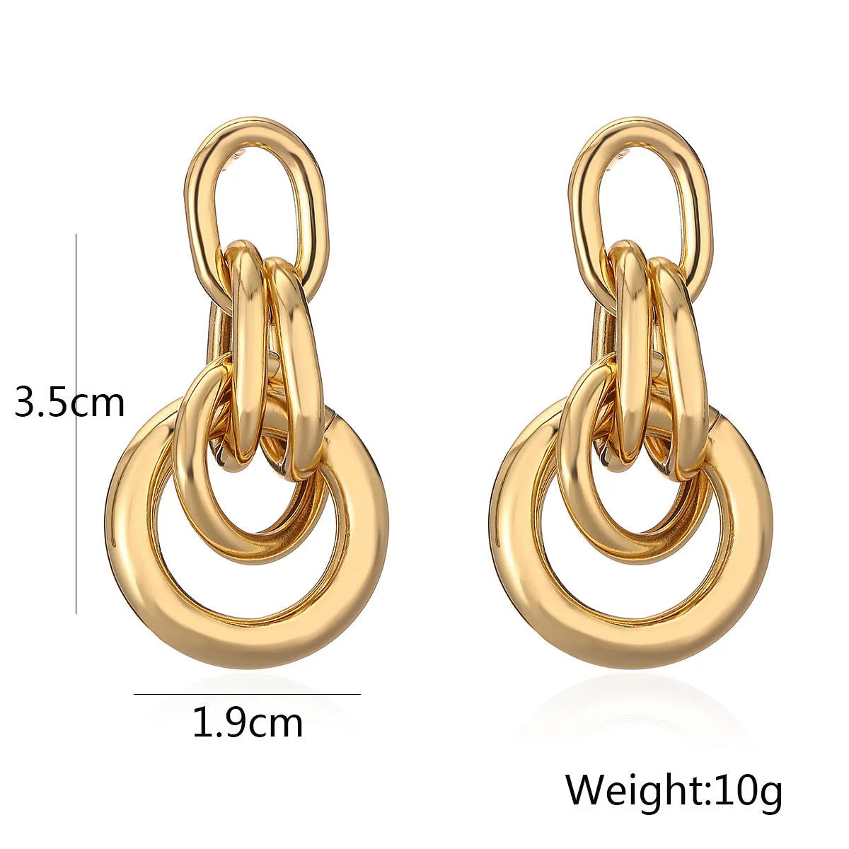 Geometric gold-colour copper earrings with irregular asymmetric design for women