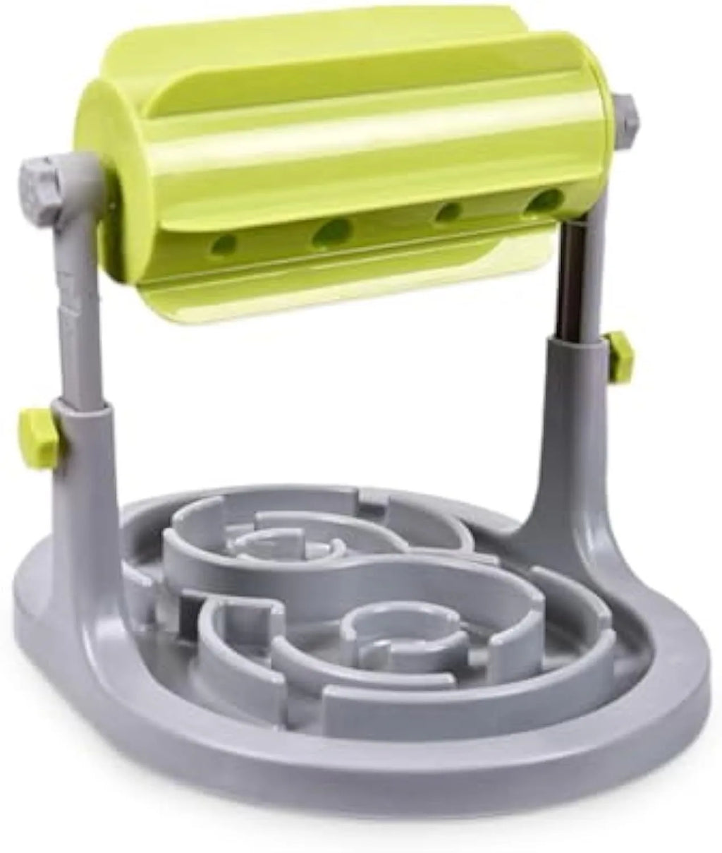 Interactive pet puzzle feeder bowl with adjustable height in blue, green and pink colour options
