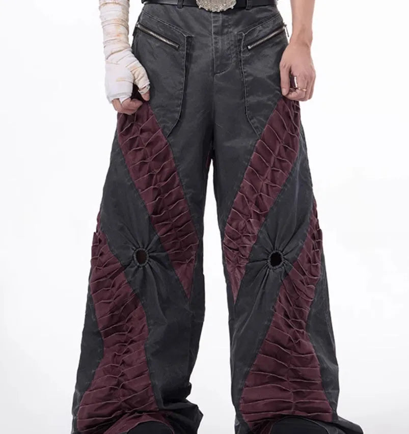 Retro three-dimensional keel design casual sports pants in grey viscose fabric
