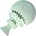 Blue rubber dog chew toy shaped like a fish bone with a hole for treats