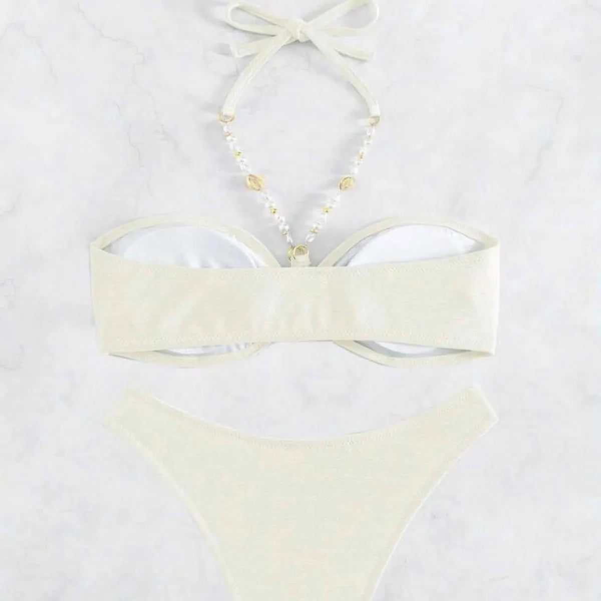 Women's pure colour halter bikini set for swimming sports in polyester fabric