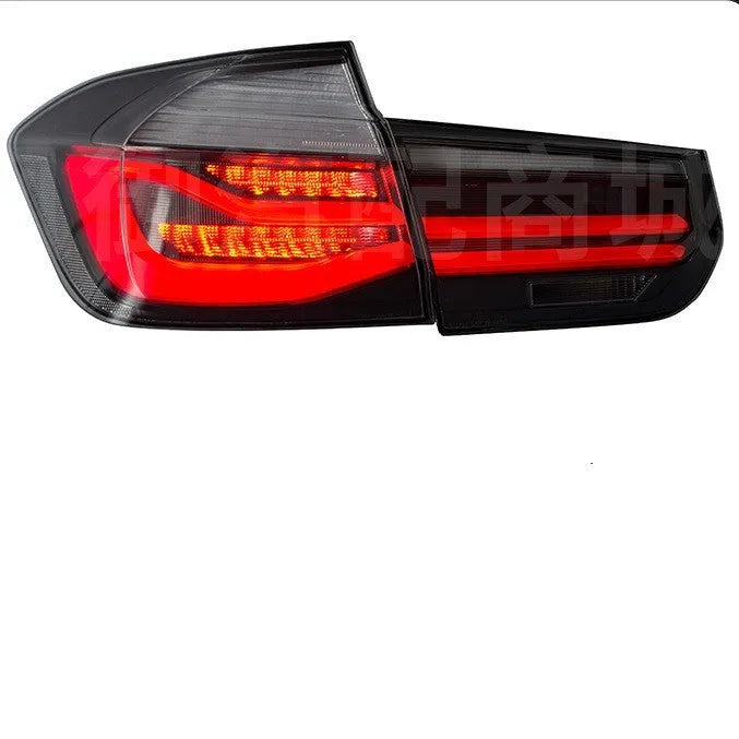 BMW 3 Series tail light assembly with streamer design and LED running lights for 2012-2015 models