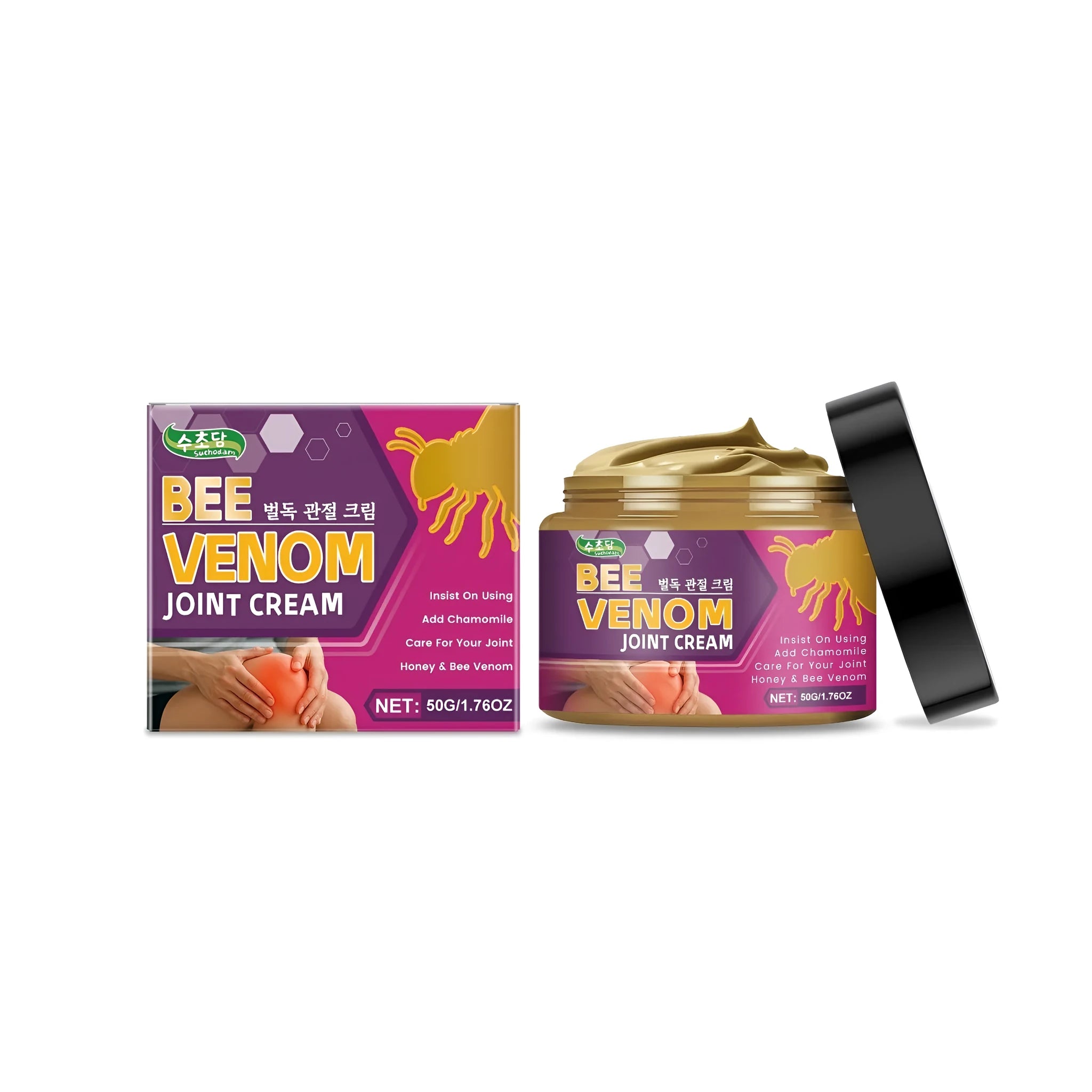 50g tube of joint cream with chamomile, aloe, honey and bee venom active ingredients.