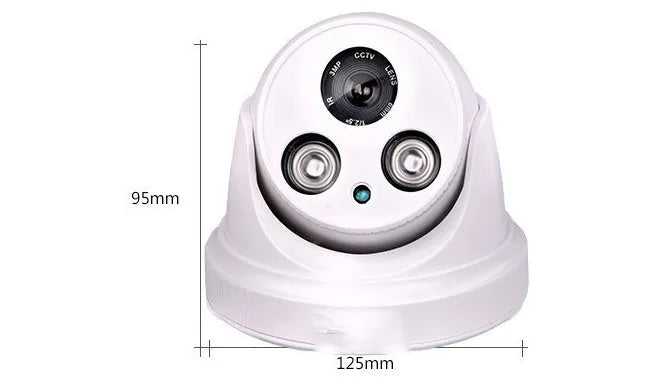Dome surveillance camera with 3.6mm lens, 1200 TVL CMOS sensor and 10m infrared night vision for indoor use.