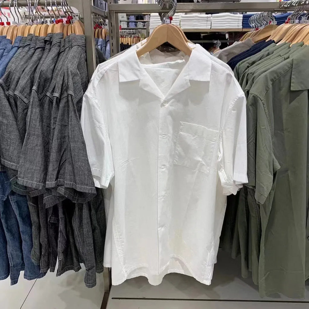 Men's beige modal cotton open collar casual shirt with cardigan style