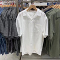 Men's beige modal cotton open collar casual shirt with cardigan style