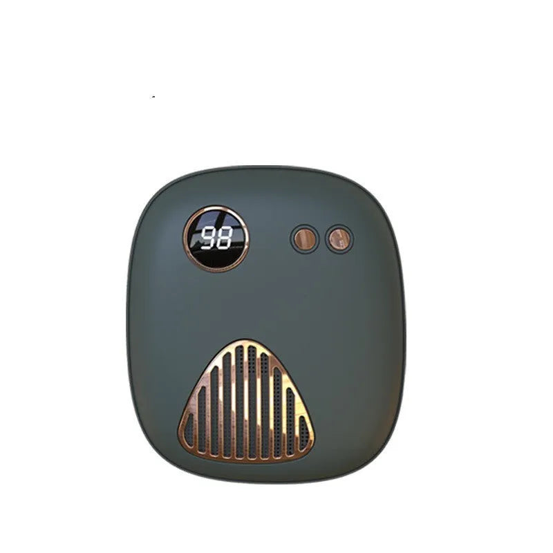 Mini hand warmer in green with USB charging port and modern simple design, 5000mAh capacity