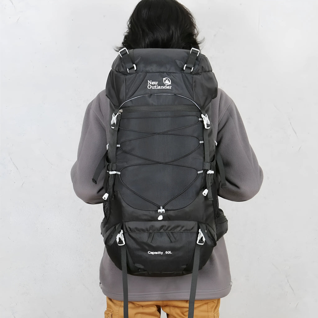 50L nylon mountaineering backpack in Army Green for outdoor hiking