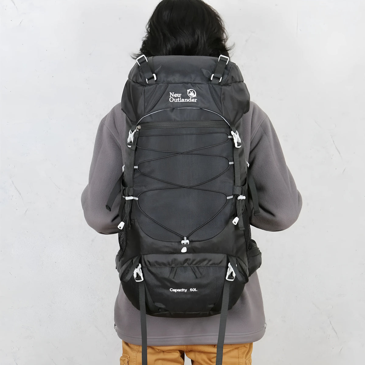 50L nylon mountaineering backpack in Army Green for outdoor hiking