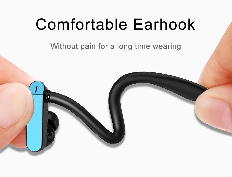 Sport running earbuds with black and blue ear hook design and silicone tips
