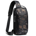Men's crossbody shoulder bag in high-density Oxford cloth, 18cm x 10cm x 34cm, shown in black, grey, camouflage, blue and red
