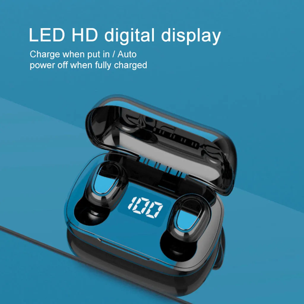 Bluetooth wireless in-ear earphones with digital charging box, IPX5 waterproof, XT7 black