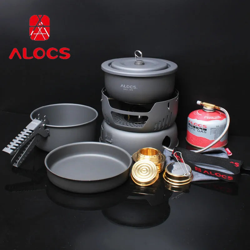 Alocs lightweight aluminium outdoor cookware set with pot and lid for camping