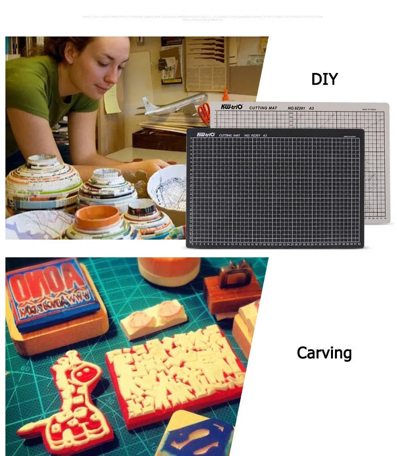 Double-sided A3 self-healing cutting mat in green with centimetre grid layout