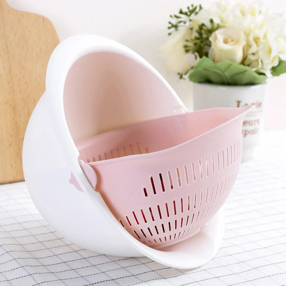 Detachable double-layer PP drain basket, 23 x 23 x 10.5 cm, for fruit, vegetables and rice noodles