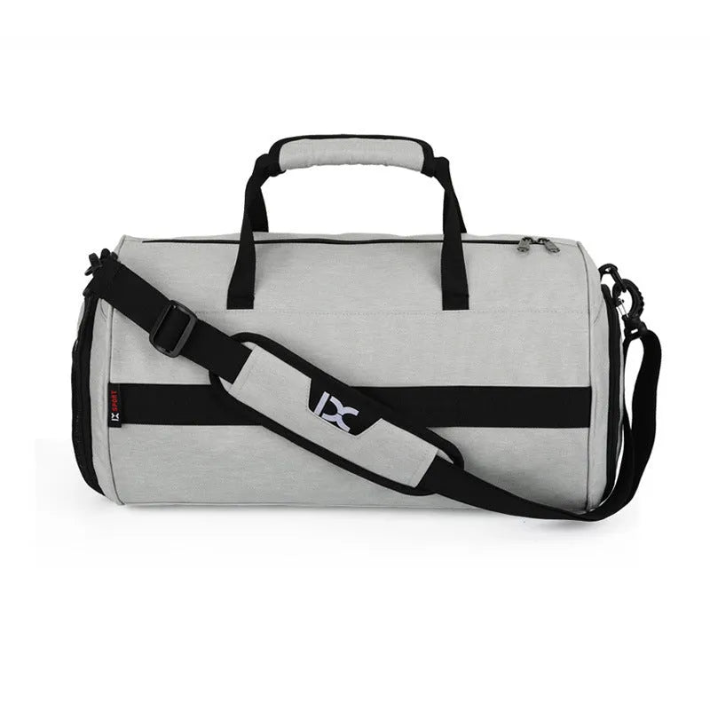 Men's waterproof nylon sports training bag with trolley strap and wet-dry separation, 45x26x26cm, in black