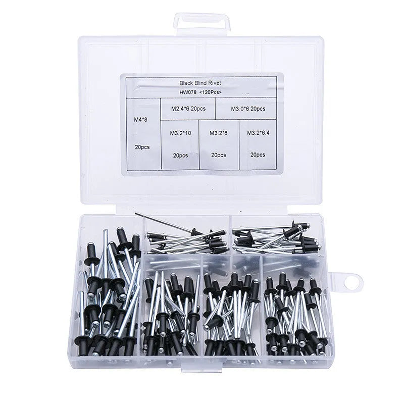Black metal electric drill rivet gun conversion tool with handle, wrench, and rivet heads