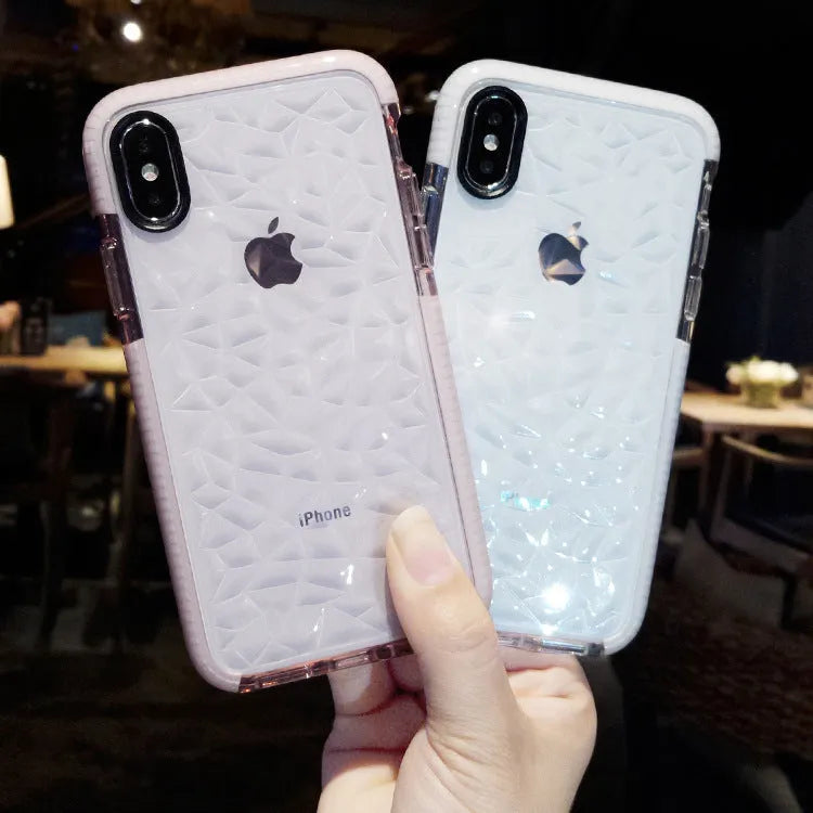 TPU iPhone case with striped back design showing black border colour option