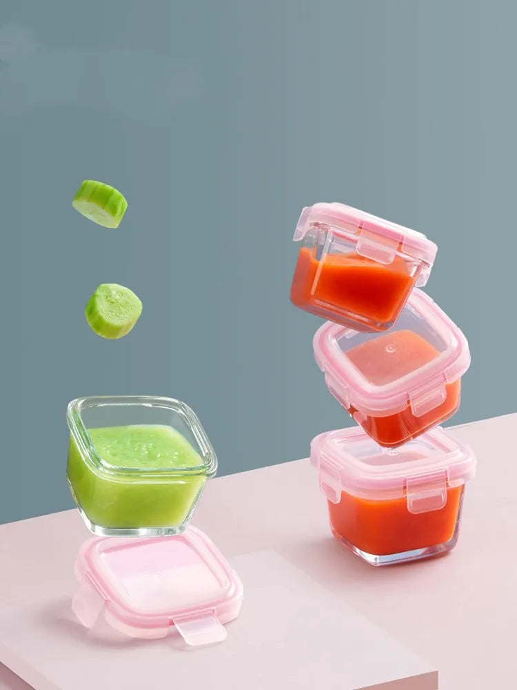 RREIAO infant food supplement food box 160ml in blue with glass body and PP lid