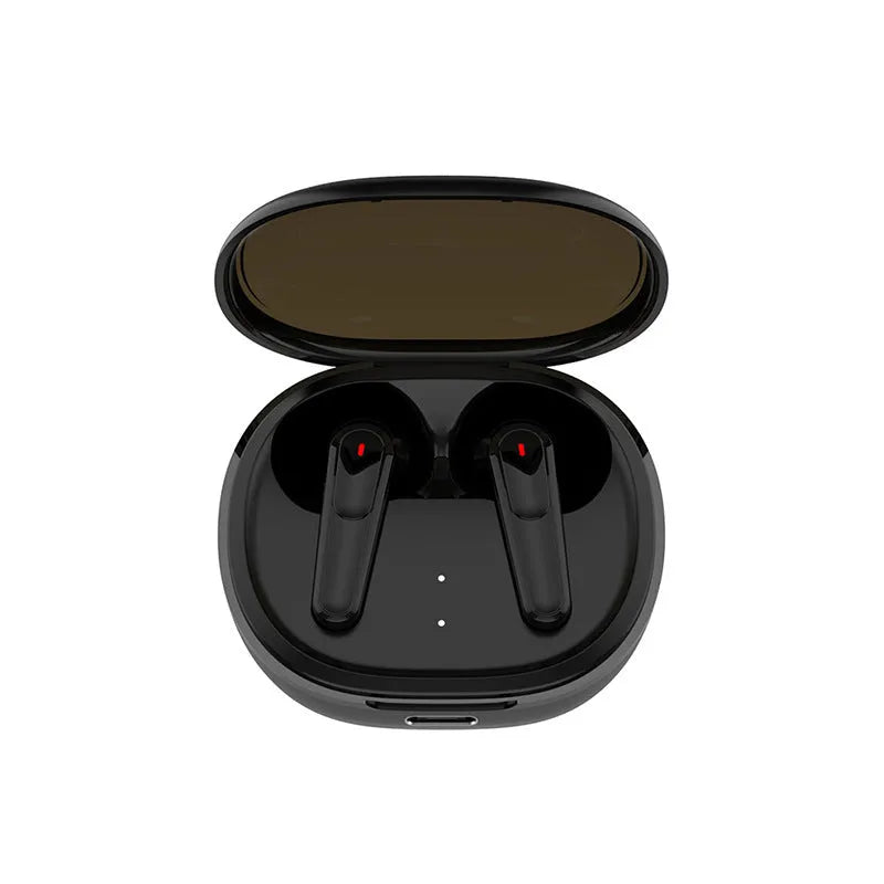 Black Bluetooth earbuds with noise reduction and low-latency mode for e-sports