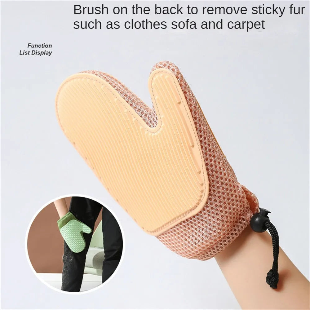 Dark blue pet grooming glove with TPR rubber brush nibs for removing dog and cat hair.