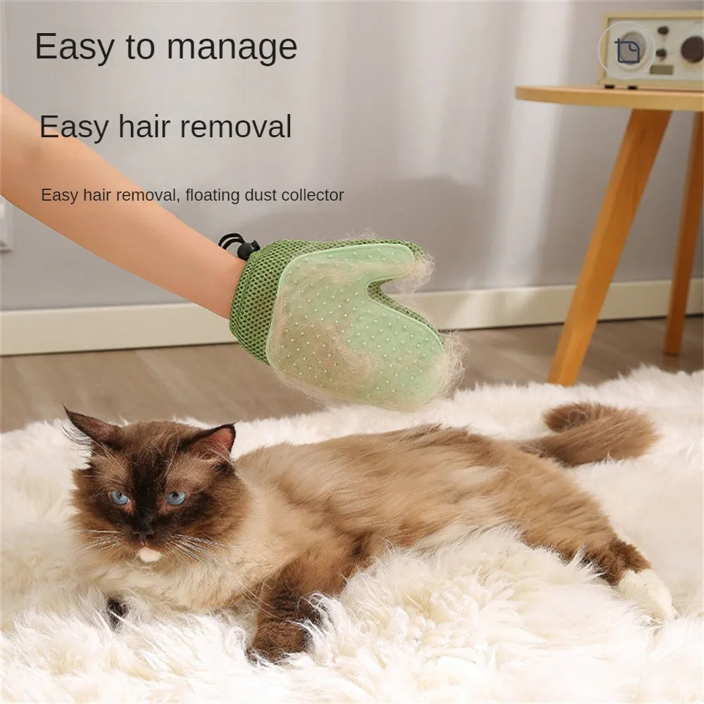 Dark blue pet grooming glove with TPR rubber brush nibs for removing dog and cat hair.