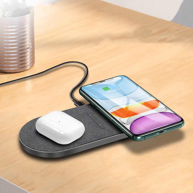 Black wireless charging pad pair with LED indicator lights and Type-C USB port